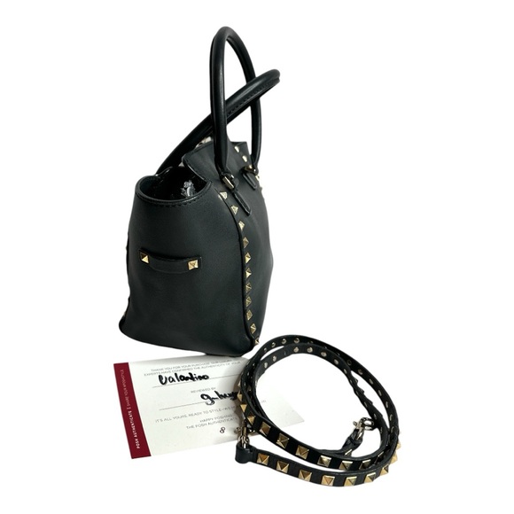 VALENTINO GARAVANI Grained Calfskin Small Rockstud Tote Black ~Authentic - Picture 2 of 14